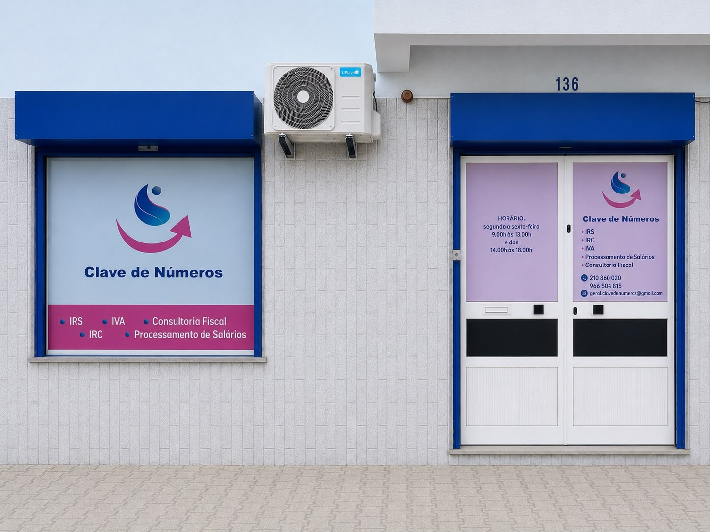 Fachada do escritório da Clave de Números no Montijo